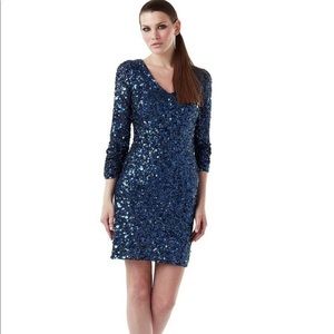 AIDAN MATTOX Blue Sequin Long Sleeved Mini Cocktail Dress Size 4